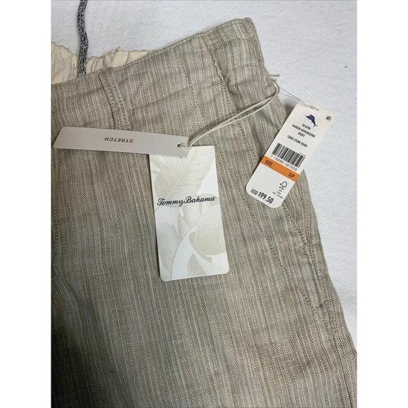 Tommy Bahama Men's Small Stone Khaki Harbor Herringbone 10" Linen Blend Shorts - Picture 7 of 9